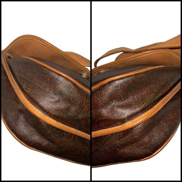 ETRO Vintage Brown Paisley Canvas Crossbody Bag with Leather Trim - Picture 4 of 16